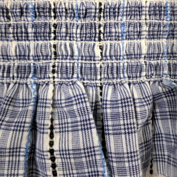 After Market Blue Plaid Smocked Sleeveless Crop Top - Picture 2 of 6